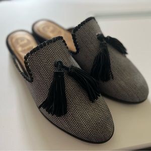 Delaney Herringbone Tassel Mules
